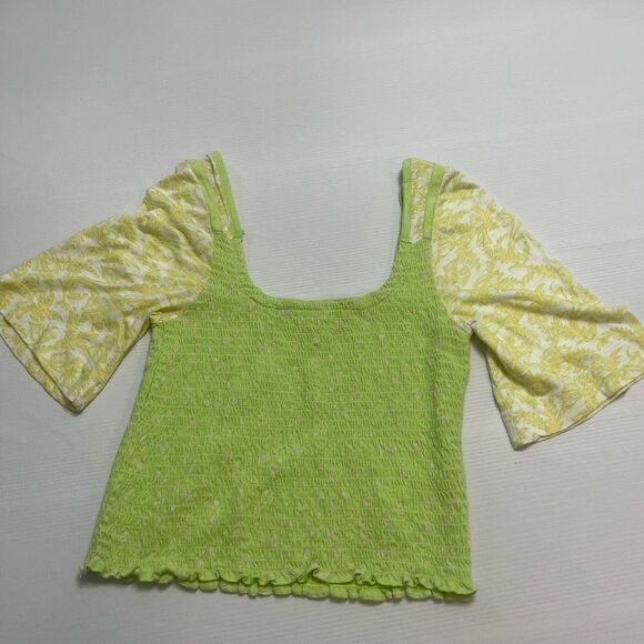 Free People Green Marigold Smocked Crop Top Size Small Medium See Measurements - Picture 2 of 10